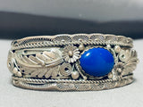Quality Vintage Native American Navajo Lapis Sterling Silver Leaf Bracelet-Nativo Arts