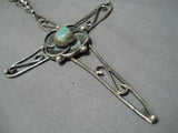 Marvelous Vintage Native American Navajo Cross Pendant Sterling Silver Turquoise Necklace-Nativo Arts