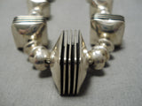 Heavy Unique Squared Bead Vintage Native American Navajo Sterling Silver Necklace-Nativo Arts