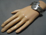 Incredible Vintage Navajo Carved Sterling Silver Native American Bracelet Old-Nativo Arts