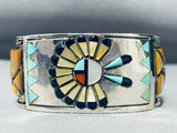 Native American One Of The Most Unique Vintage Zuni Turquoise Inlay Sterling Silver Bracelet-Nativo Arts
