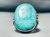 Heavy Mens 25 Gram Vintage Native American Navajo Turquoise Leaf Sterling Silver Ring Old-Nativo Arts