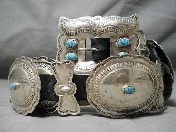 Statement Vintage Native American Navajo Lone Mountain Turquoise Sterling Silver Concho Belt Old-Nativo Arts