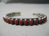 Tremendous Vintage Native American Navajo Intense Oval Red Coral Sterling Silver Bracelet-Nativo Arts