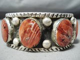 Signed Navajo Red Spiny Oyster Sterling Silver Bracelet Native American-Nativo Arts