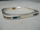 Native American Important Vintage Walapai Turquoise Sterling Silver Bangle Bracelet Old-Nativo Arts