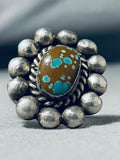One Of The Most Unique Vintage Native American Navajo #8 Turquoise Sterling Silver Ring-Nativo Arts