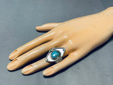 Unique Diamond Shaped Vintage Native American Navajo Turquoise Sterling Silver Ring Old-Nativo Arts