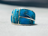 One Of The Most Unique Inlay Vintage Native American Navajo Turquoise Sterling Silver Ring-Nativo Arts