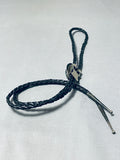 Phenomenal Vintage Native American Navajo Spiderweb Turquoise Sterling Silver Bolo Tie-Nativo Arts