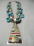 Native American Important Santo Domingo Dan Coriz Turquoise Coral Sterling Silver Necklace-Nativo Arts
