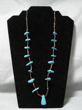Amazing Vintage Native American Navajo Blue Carico Lake Turquoise Sterling Silver Necklace Old-Nativo Arts