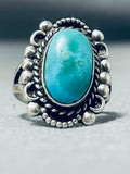 Sweet Vintage Native American Navajo Pilot Mountain Turquoise Sterling Silver Ring-Nativo Arts