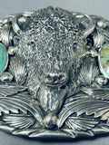 164 Grams Native American Sterling Silver Buffalo Turquoise Buckle-Nativo Arts