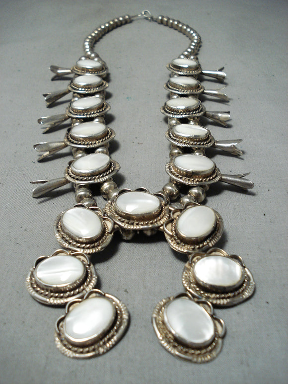 Women's Vintage Native American Navajo Pearl Sterling Silver Squash Blossom Necklace-Nativo Arts