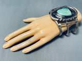 Massive 172 Gram Vintage Native American Navajo Green Turquoise Sterling Silver Bracelet Old-Nativo Arts