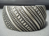 Signed Authentic John Vintage Native American Navajo Sterling Silver Intricate Bracelet-Nativo Arts