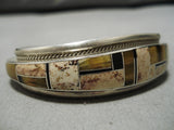 Superior Vintage Native American Navajo Inlaid Heishi Sterling Silver Bracelet Cuff-Nativo Arts