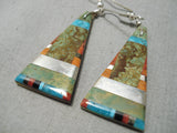 Native American Famous Inlay Santo Domingo Turquoise Sterling Silver Earrings-Nativo Arts