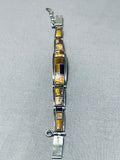 Julian Arviso Vintage Native American Navajo Tiger's Eye Jet Sterling Silver Bracelet-Nativo Arts