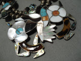 Best Vintage Native American Navajo Turquoise Bird Inlay Sterling Silver Squash Blossom Necklace-Nativo Arts