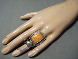 Outstanding Navajo Orange Spiny Oyster Sterling Silver Ring Native American-Nativo Arts