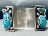 Heavy Wide Native American Navajo Turquoise Chunk Sterling Silver Bracelet Cuff-Nativo Arts
