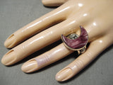 Native American Important Vintage Half Moon Spiny Oyster Sterling Silver Ring-Nativo Arts