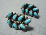 Beautiful Vintage Native American Navajo Turquoise Leaf Sterling Silver Earrings-Nativo Arts