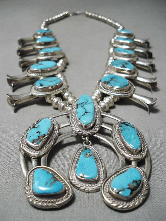 Buy Vintage Sterling Silver NATURAL TURQUOISE Squash Blossom Necklace 309g  Online in India - Etsy