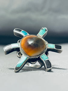 Rare Authentic Vintage Native American Navajo Turtle Turquoise Sterling Silver Ring-Nativo Arts