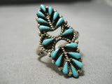 Intricate!! Vintage Zuni Native American Navajo Turquoise Needle Sterling Silver Ring-Nativo Arts