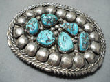 Tremendous Vintage Native American Navajo Old Kingman Turquoise Sterling Silver Buckle Old-Nativo Arts