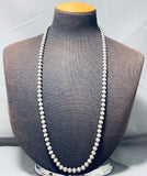Longer 30 Inch Vintage Native American Navajo Sterling Silver Bead Necklace-Nativo Arts