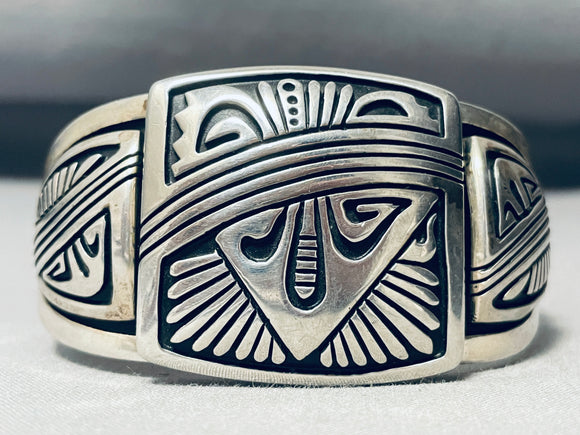 One Of The Best Vintage Native American Navajo Crazy Geomtric Sterling Silver Bracelet-Nativo Arts