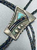 Amazing Vintage Native American Navajo Spiderweb Turquoise Shell Sterling Silver Bolo Tie-Nativo Arts