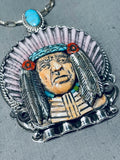Native American Important Francisco Gomez Turquoise Chief Sterling Silver Coral Necklace-Nativo Arts