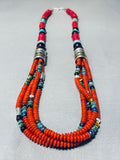 Authentic Singer Native American Navajo Coral Turquoise Sterling Silver Necklace-Nativo Arts