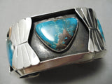 Huge And Heavy Vintage Native American Navajo Smokey Bisbee Turquoise Sterling Silver Bracelet-Nativo Arts