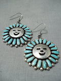 Happy Face Vintage Native American Navajo Turquoise Sterling Silver Earrings-Nativo Arts
