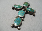 Magnificent Vintage Native American Navajo Early Green Turquoise Cross Sterling Silver Pendant-Nativo Arts