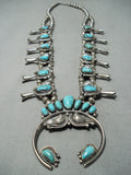 Signed Women's Vintage Native American Navajo Turquoise Sterling Silver Squash Blossom Necklace-Nativo Arts