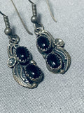 Elegant Vintage Native American Navajo Black Onyx Sterling Silver Earrings-Nativo Arts