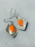 Two Sided Rare Vintage Native American Navajo Spiny Oyster Jet Sterling Silver Earrings-Nativo Arts