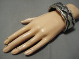 The Heaviest Vintage Native American Navajo Hand Tooled Sterling Silver Bracelet- 223 Grams!!!-Nativo Arts
