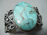 Striking Vintage Native American Navajo Pilot Mountain Turquoise Sterling Silv Er Bracelet Old-Nativo Arts