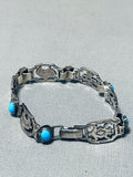 Native American One Of The Most Unique Buffalo Turquoise Sterling Silver Link Bracelet-Nativo Arts