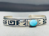 Incredible Native American Navajo Singer Turquoise Sterling Silver Geometric Designs Bracelet-Nativo Arts