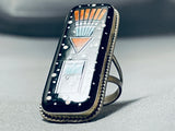 Native American Towering Important Night Sky Kachina Sterling Silver Turquoise Ring-Nativo Arts