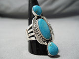 Vibrant Vintage Native American Navajo Blue Gem Turquoise Sterling Silver Ring Old-Nativo Arts